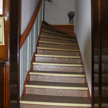 Лестница в особняке Э. Коха с отделкой мореным дубом. Фото А.М. 27.05.1012 г.