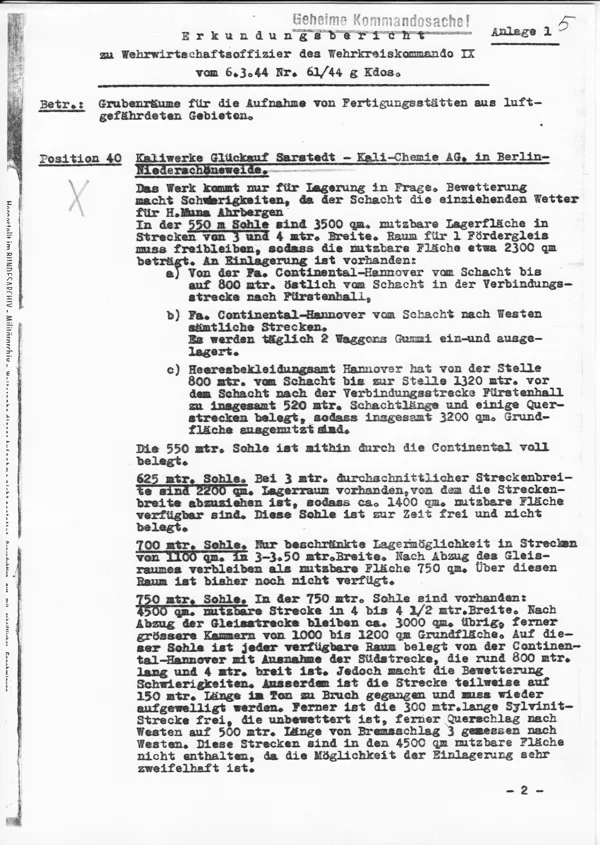 Список 48 соляных шахт для захоронения «сокровищ Рейха». Март 1944 г.
