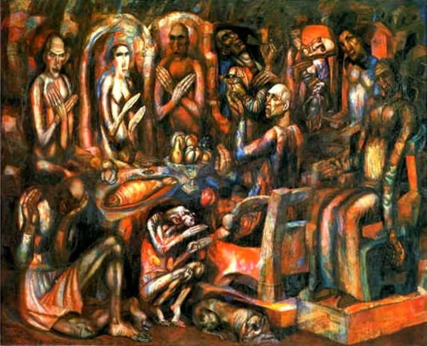 П.Н. Филонов. Пир королей. 1913. Картина висела над кроватью умершего от голода художника.